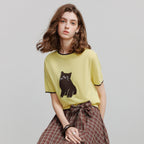 Cat-Motif Knit Tee