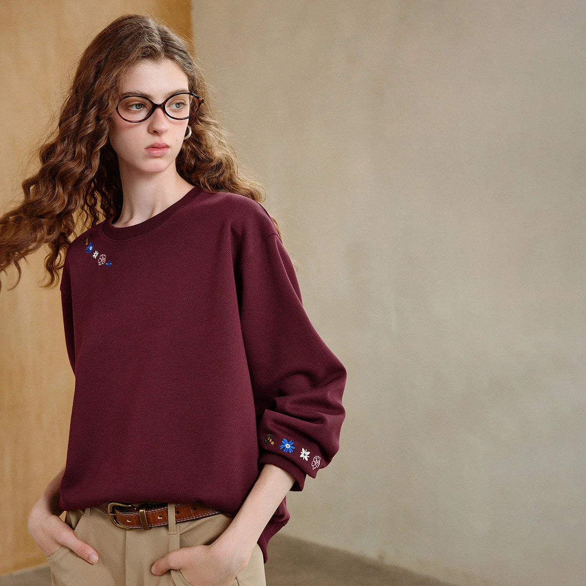 Floral-Detail Crewneck Sweatshirt