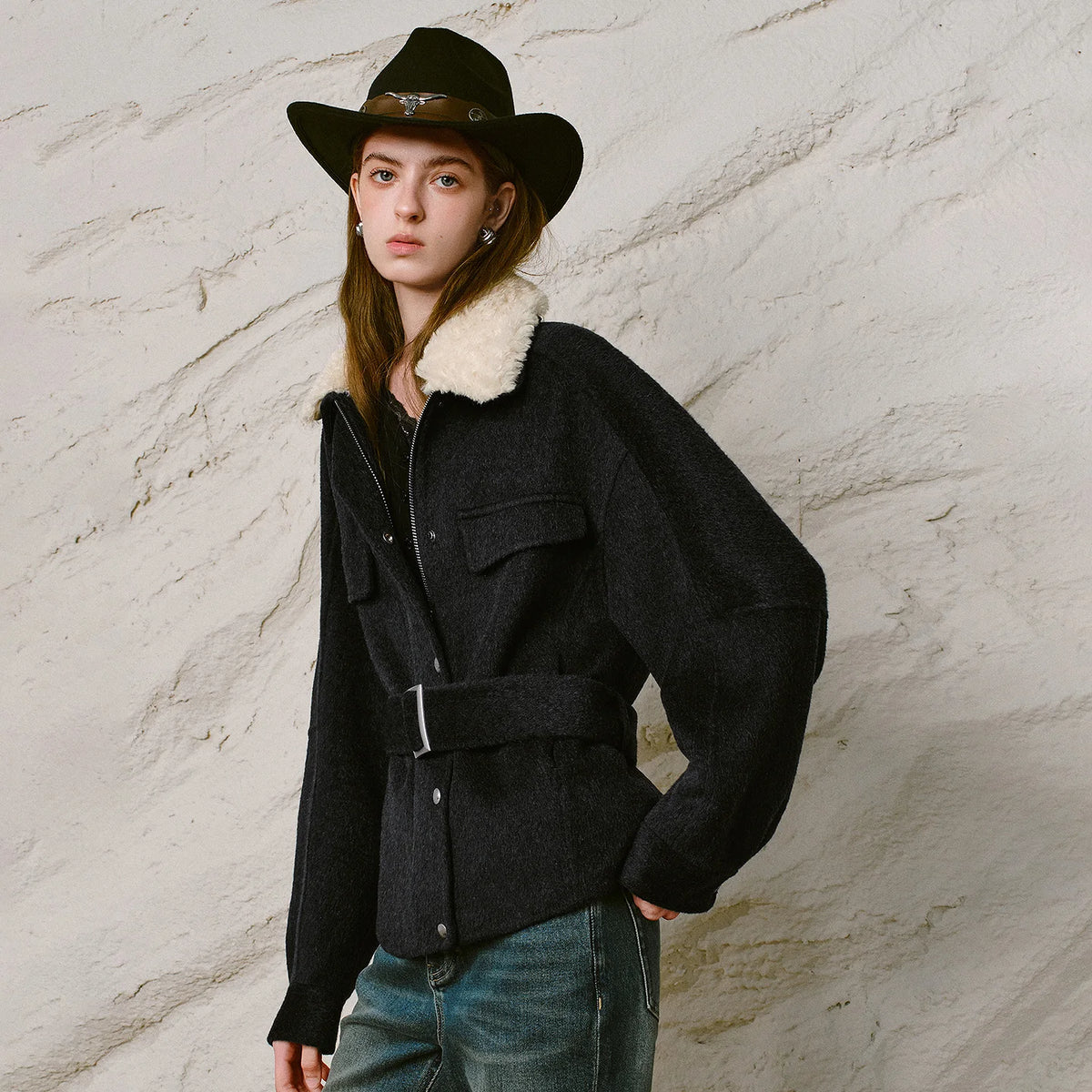 Textured-Collar Relaxed Jacket