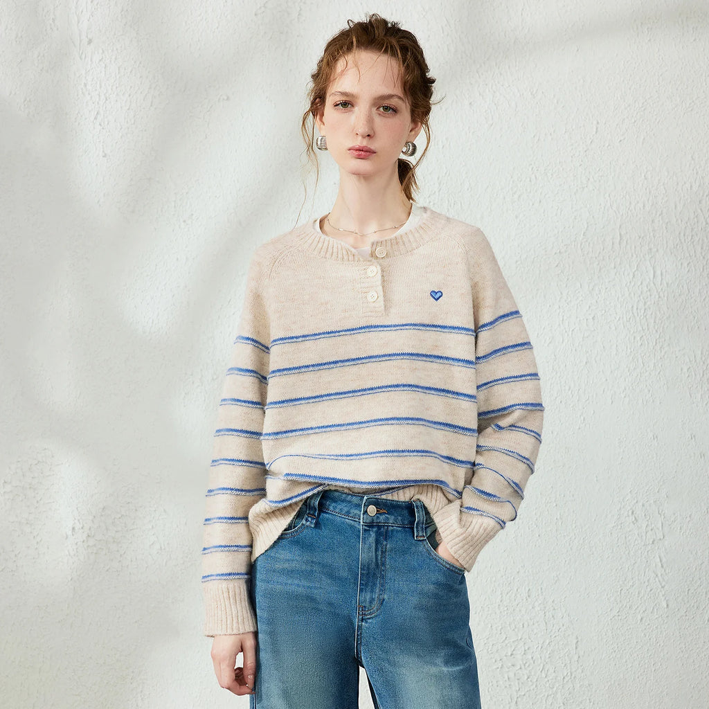 Striped Henley Knit Top
