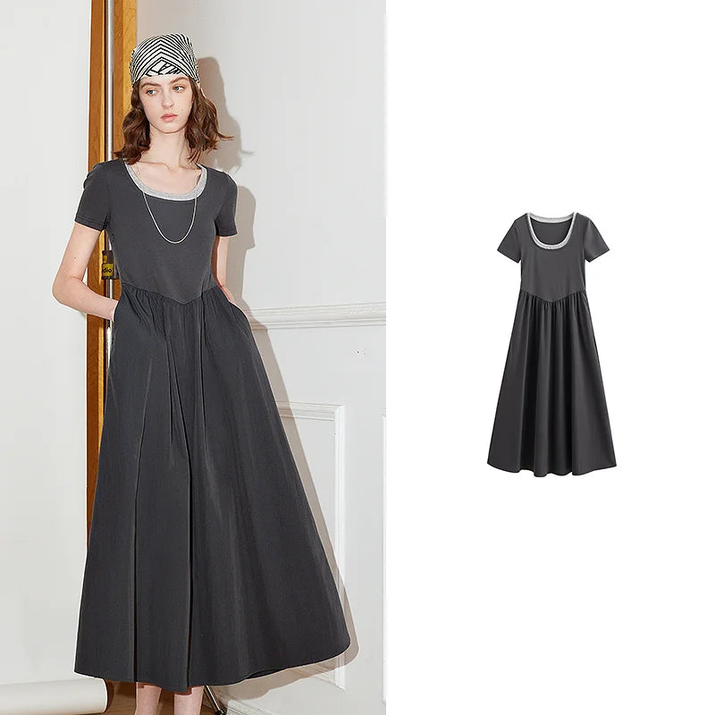Layered-Look Short-Sleeve Midi Dress