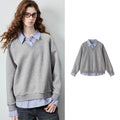 Layered-Look Striped-Collar Sweatshirt