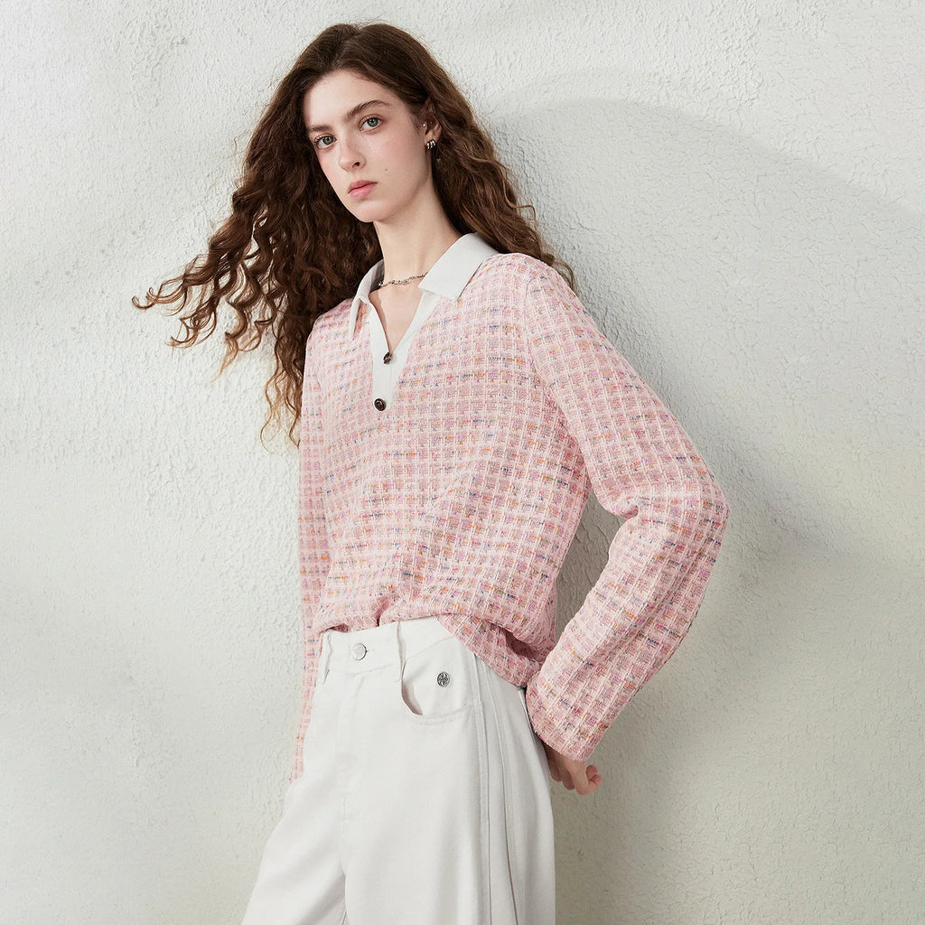 Textured Long-Sleeve Polo Top