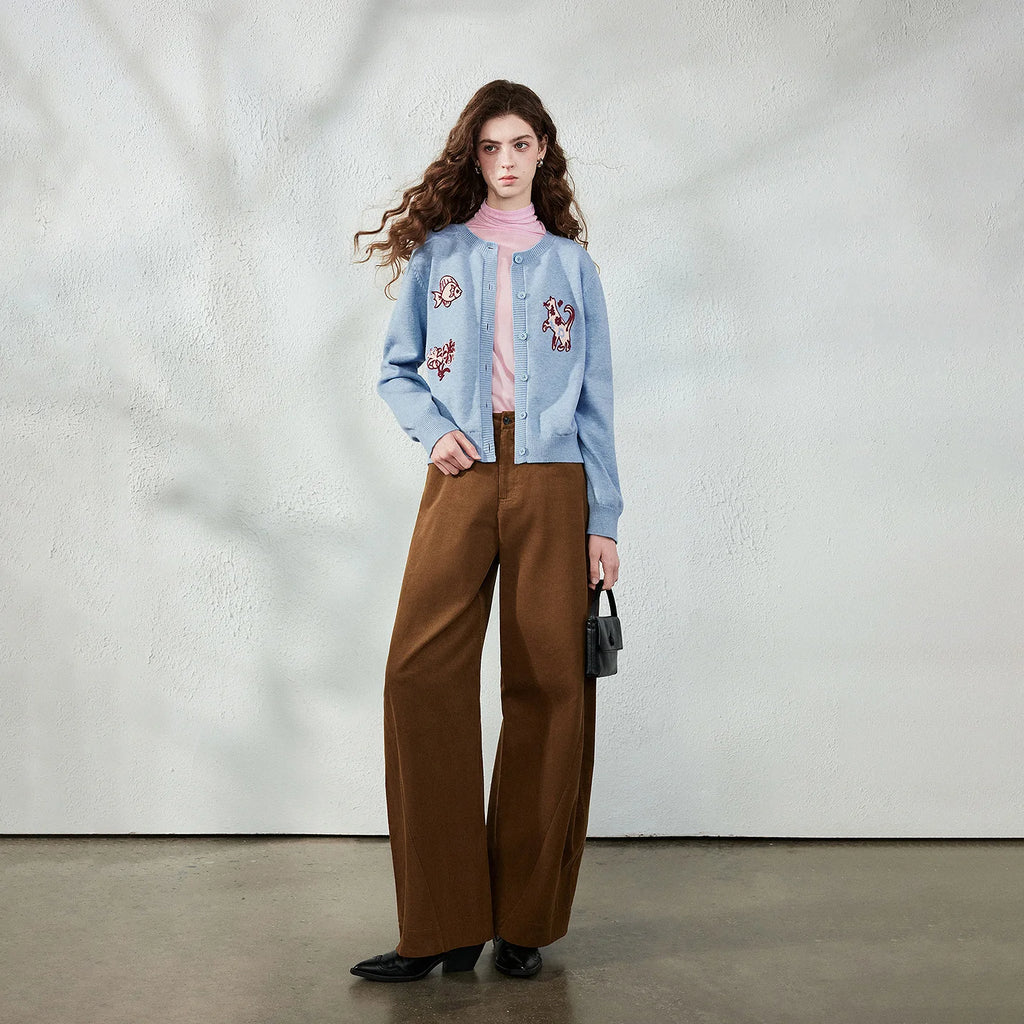 Playful-Motif Crewneck Cardigan