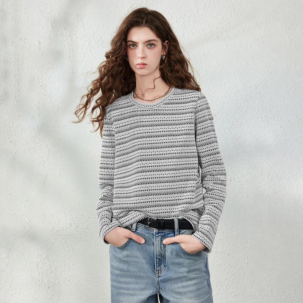 Textured Striped Long-Sleeve Top