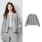 Heart-Motif Button-Front Sweatshirt