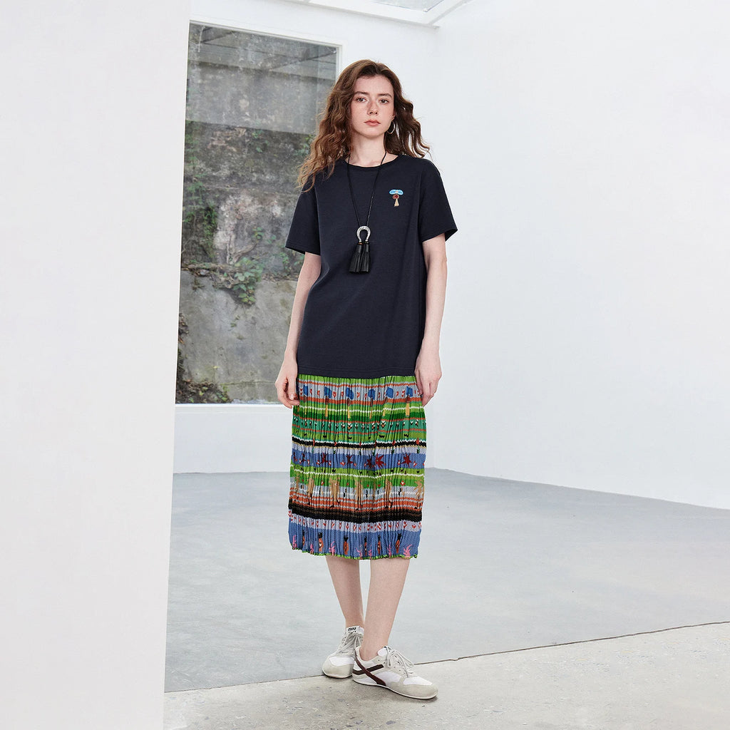 Printed-Panel T-Shirt Dress