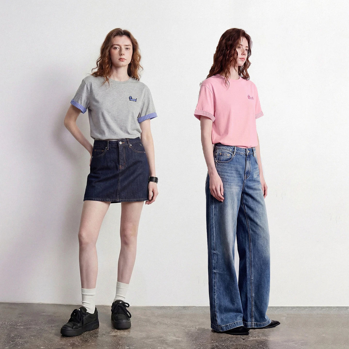 Dog-Motif Contrast-Cuff Tee