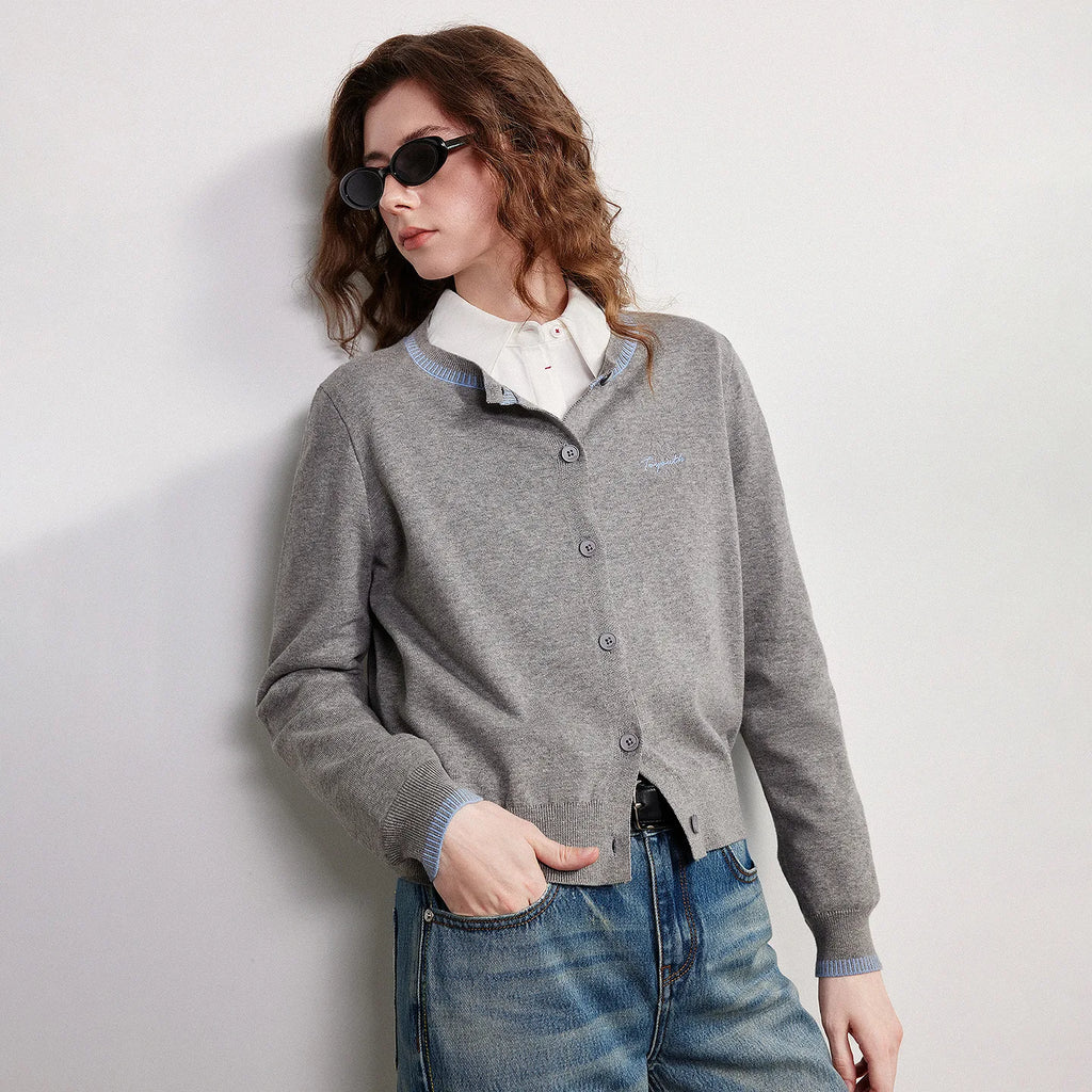 Crewneck Button Cardigan
