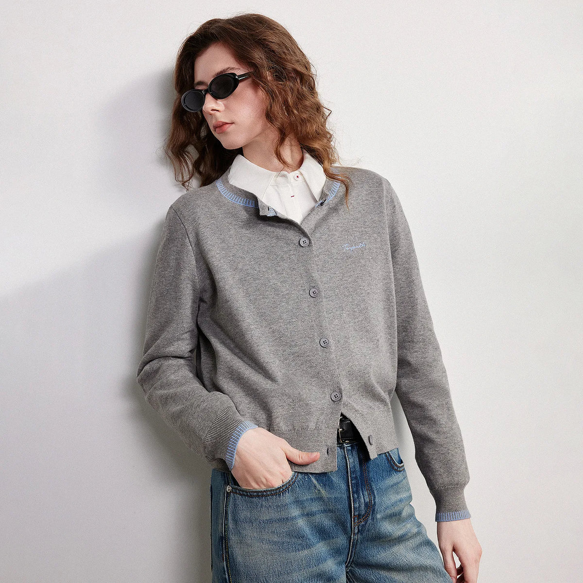 Crewneck Button Cardigan