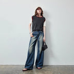 Layered-Look Contrast-Trim Knit Tee