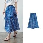 Floral Ruffle-Hem Midi Skirt