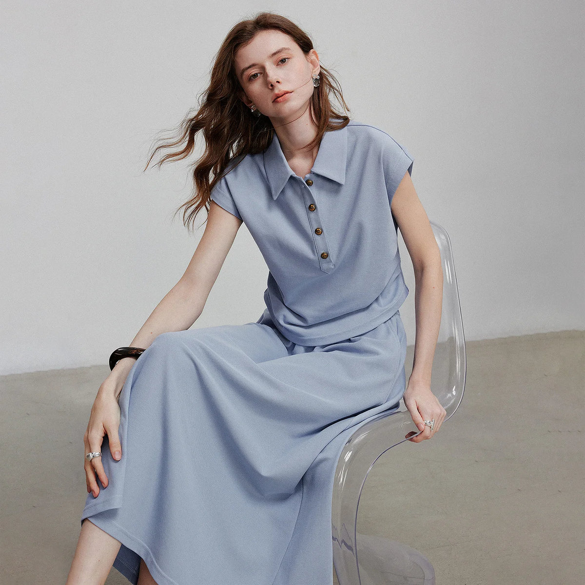 Polo Top and Midi Skirt Set