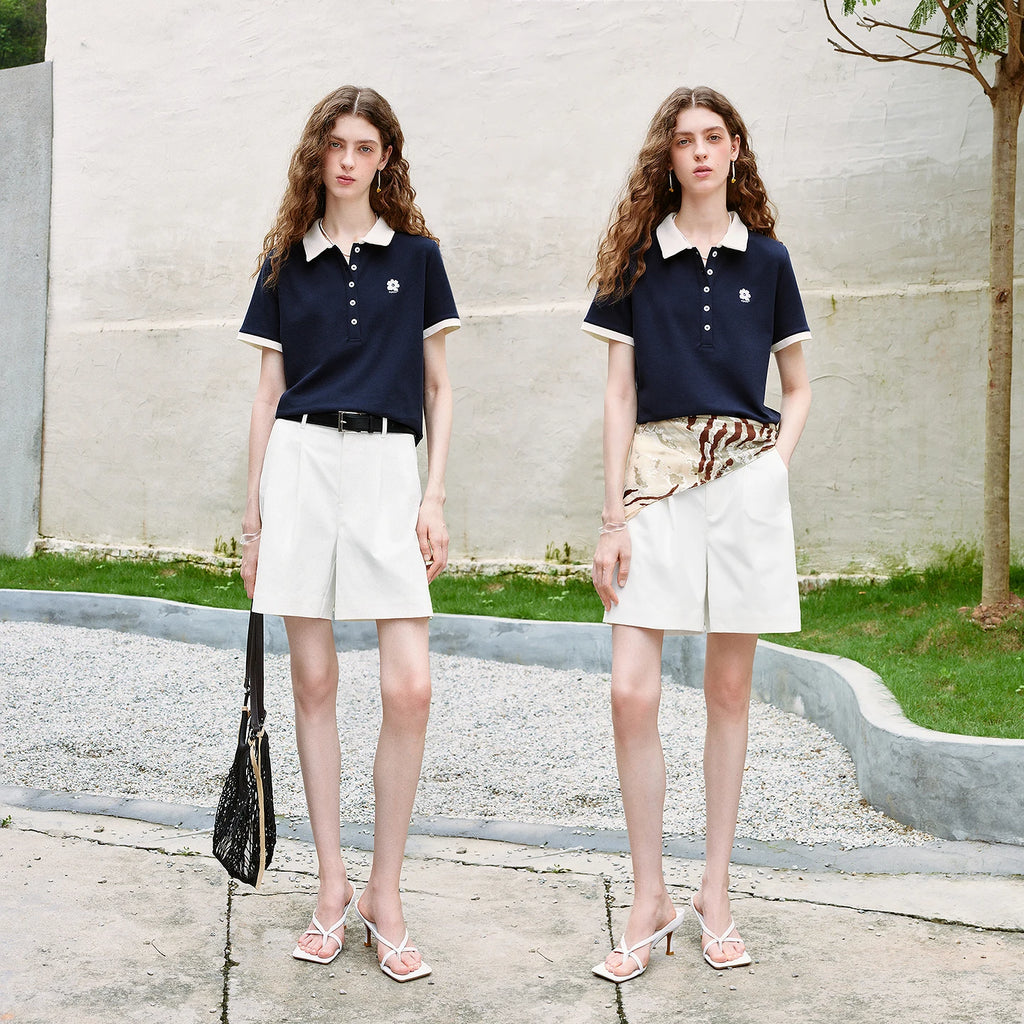 Contrast-Collar Short-Sleeve Polo