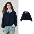 Layered-Look Striped-Collar Sweatshirt