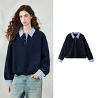 Layered-Look Striped-Collar Sweatshirt