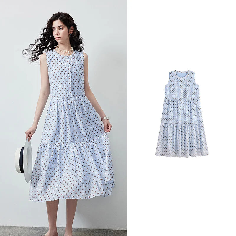 Polka-Dot Sleeveless Tiered Dress