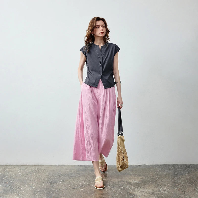 Sleeveless Shirt and Wide-Leg Pants Set