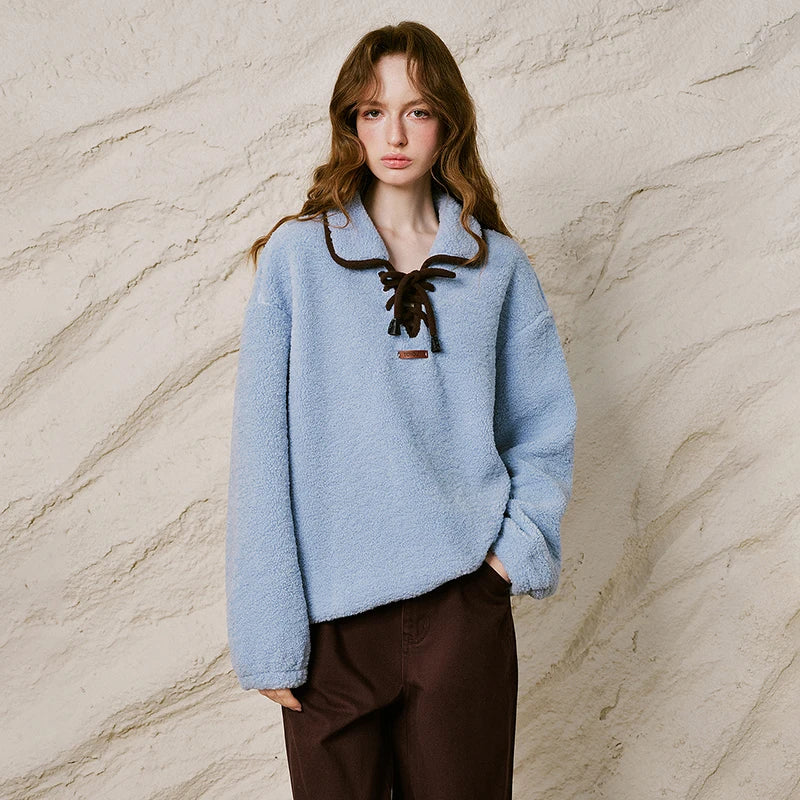 Tie-Neck Textured Sweatshirt