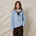 Tie-Neck Textured Sweatshirt