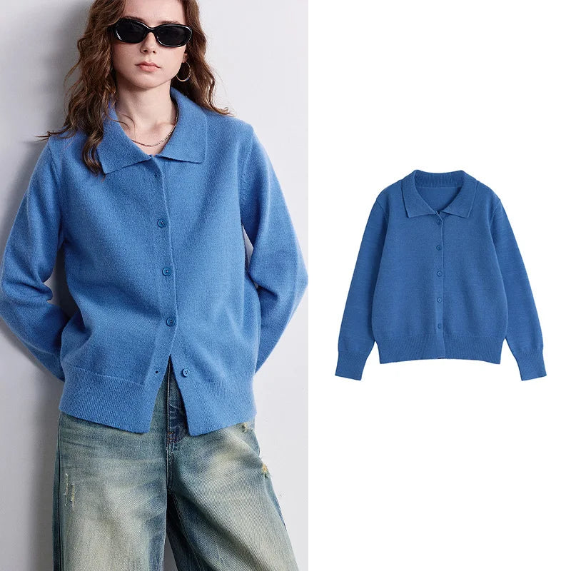 Button-Front Collared Cardigan