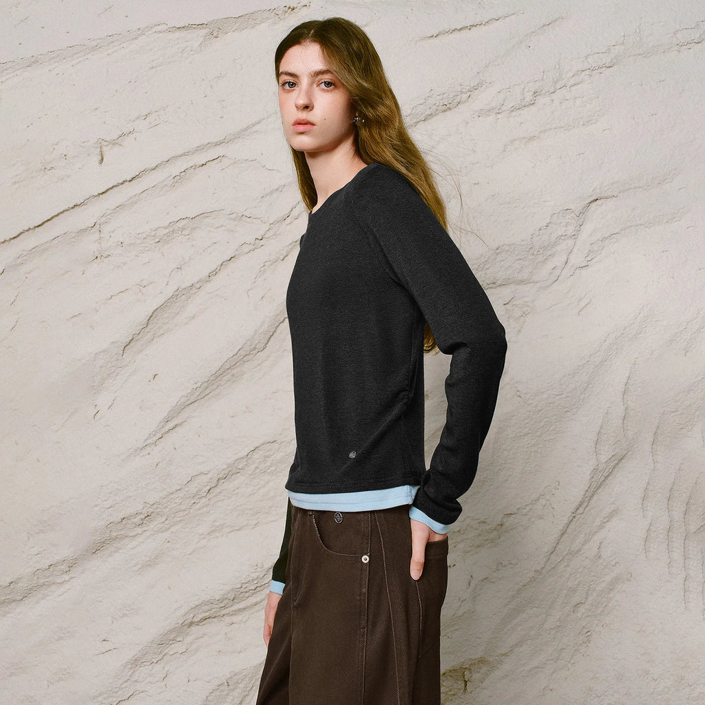 Layered-Look Long-Sleeve Crewneck Top
