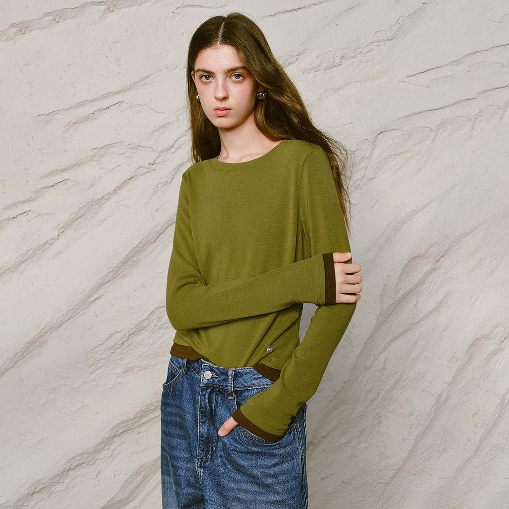 Layered-Look Long-Sleeve Crewneck Top