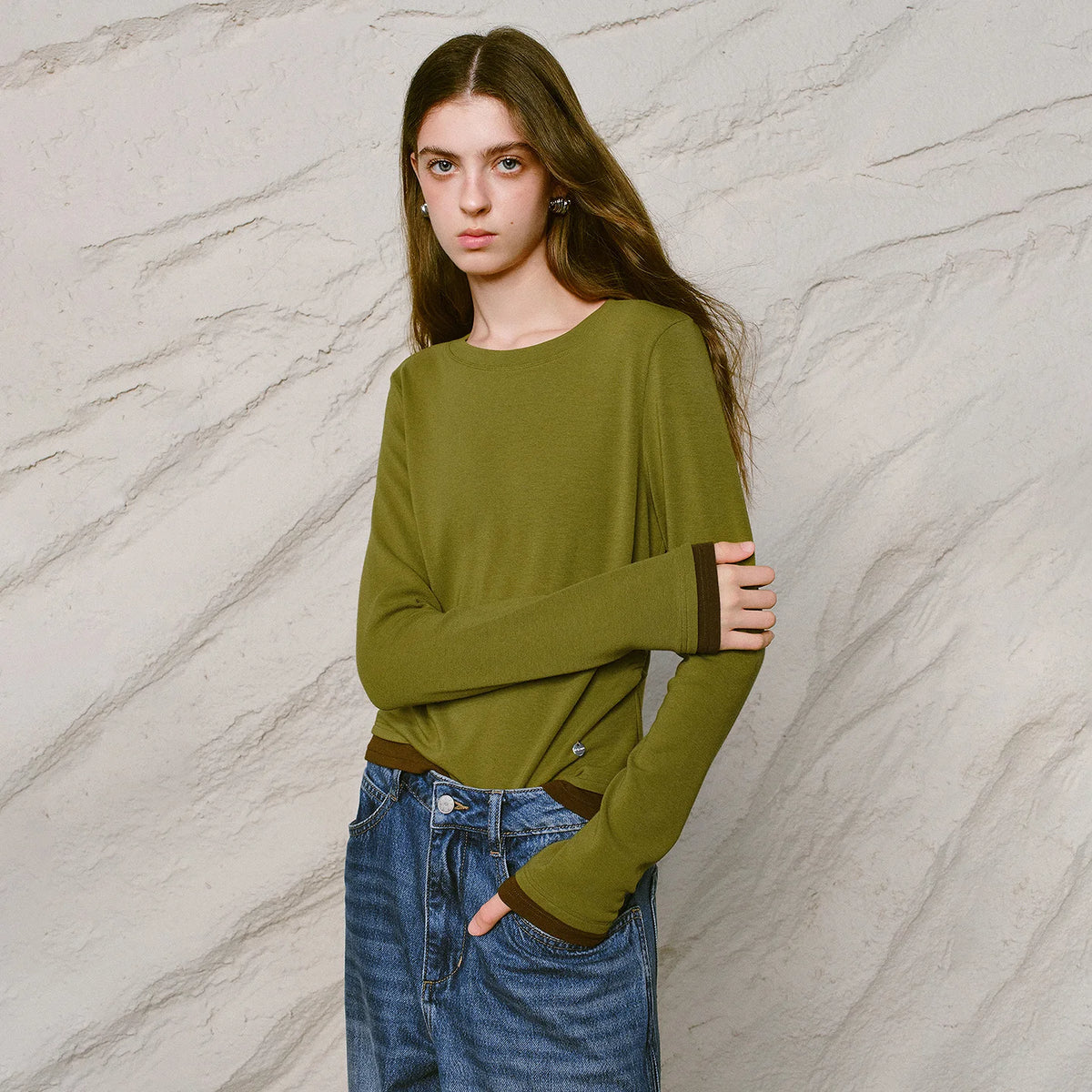 Layered-Look Long-Sleeve Crewneck Top