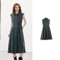 Sleeveless Button-Front Denim Dress