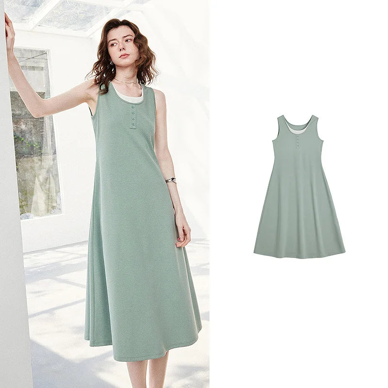 Layered-Look Sleeveless Midi Dress