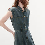 Sleeveless Button-Front Denim Dress