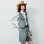 Cropped Denim Button-Front Vest