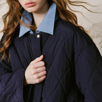 Denim-Collar Quilted Jacket