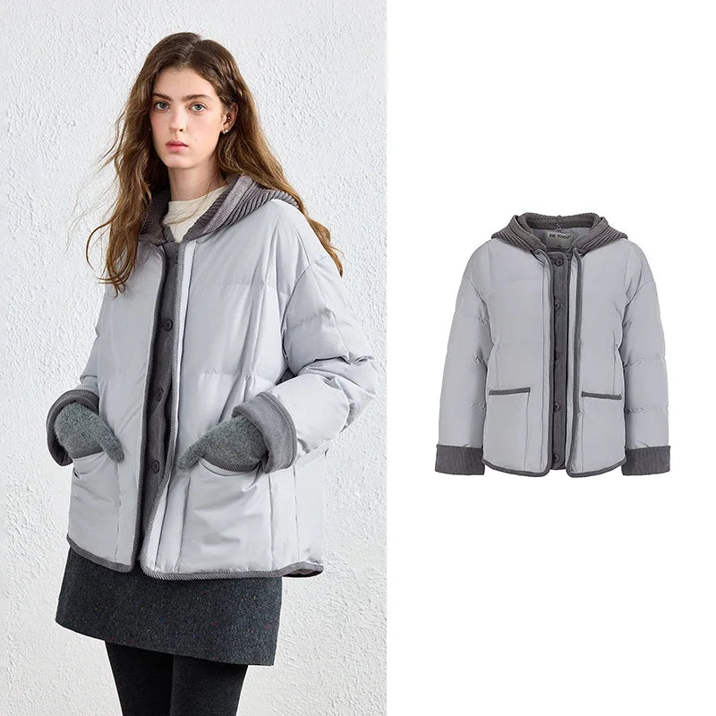 Layered-Look Hooded Puffer Jacket
