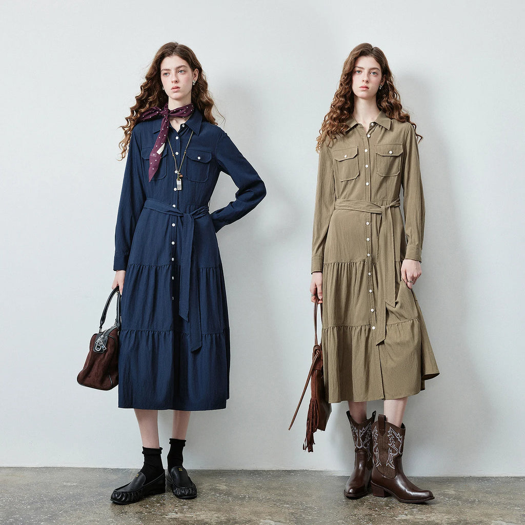 Tiered Utility Shirt Dress