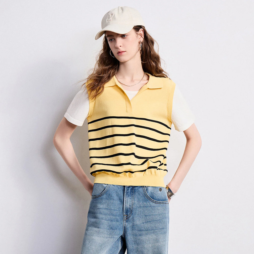 Layered-Look Striped Polo Top