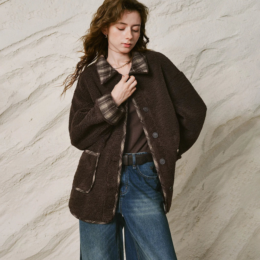 Plaid-Trim Textured Jacket