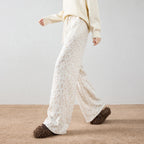 Textured Leopard-Pattern Wide-Leg Pants
