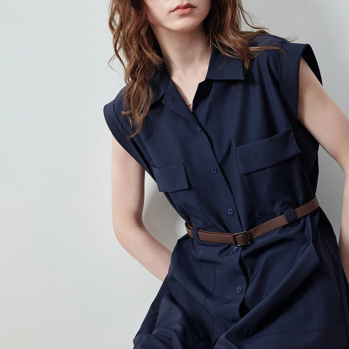 Collared Sleeveless Shirt Dress