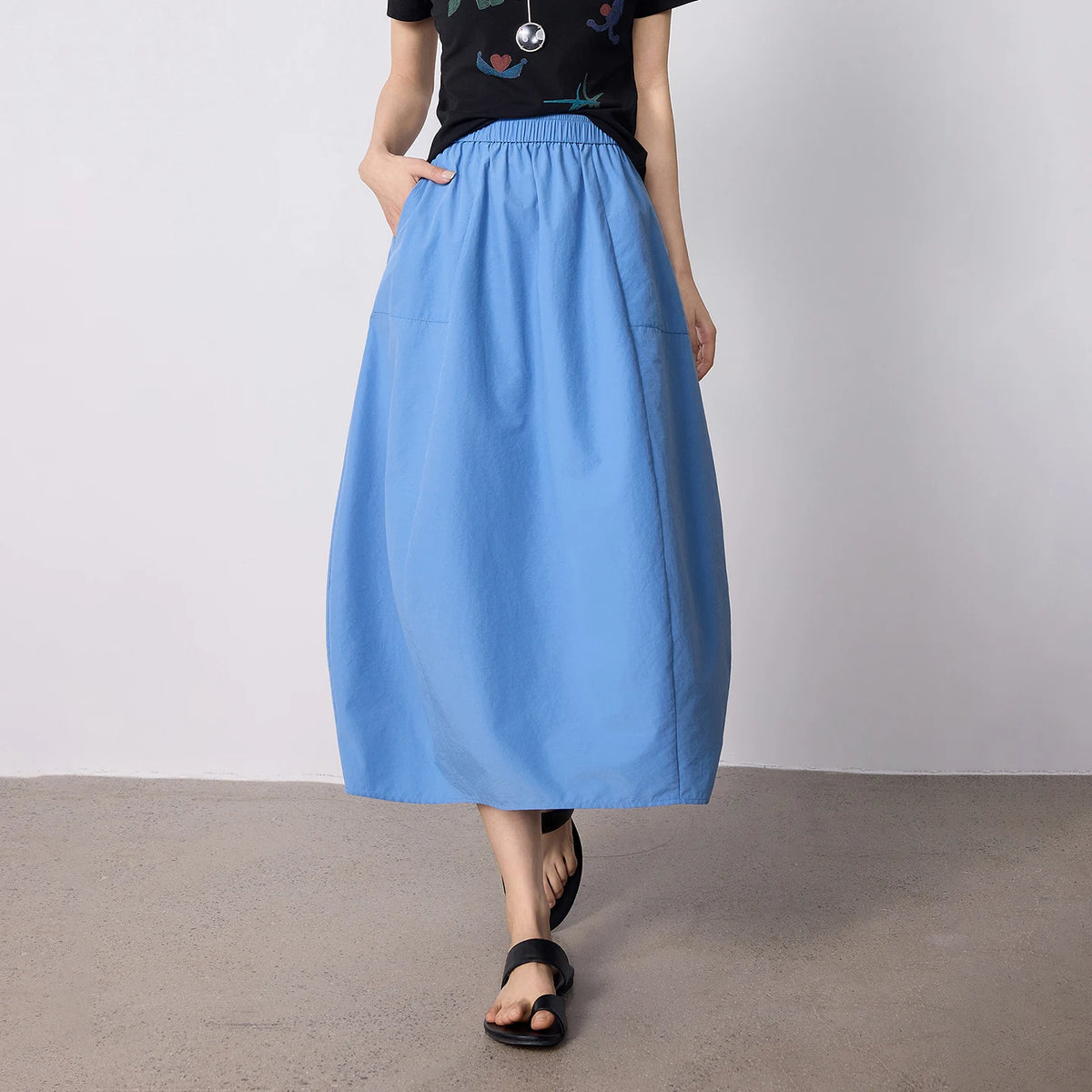 Elastic-Waist Bubble Midi Skirt