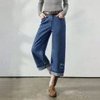 Motif-Detail Cropped Straight-Leg Jeans