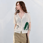 Tree-Motif V-Neck Cardigan