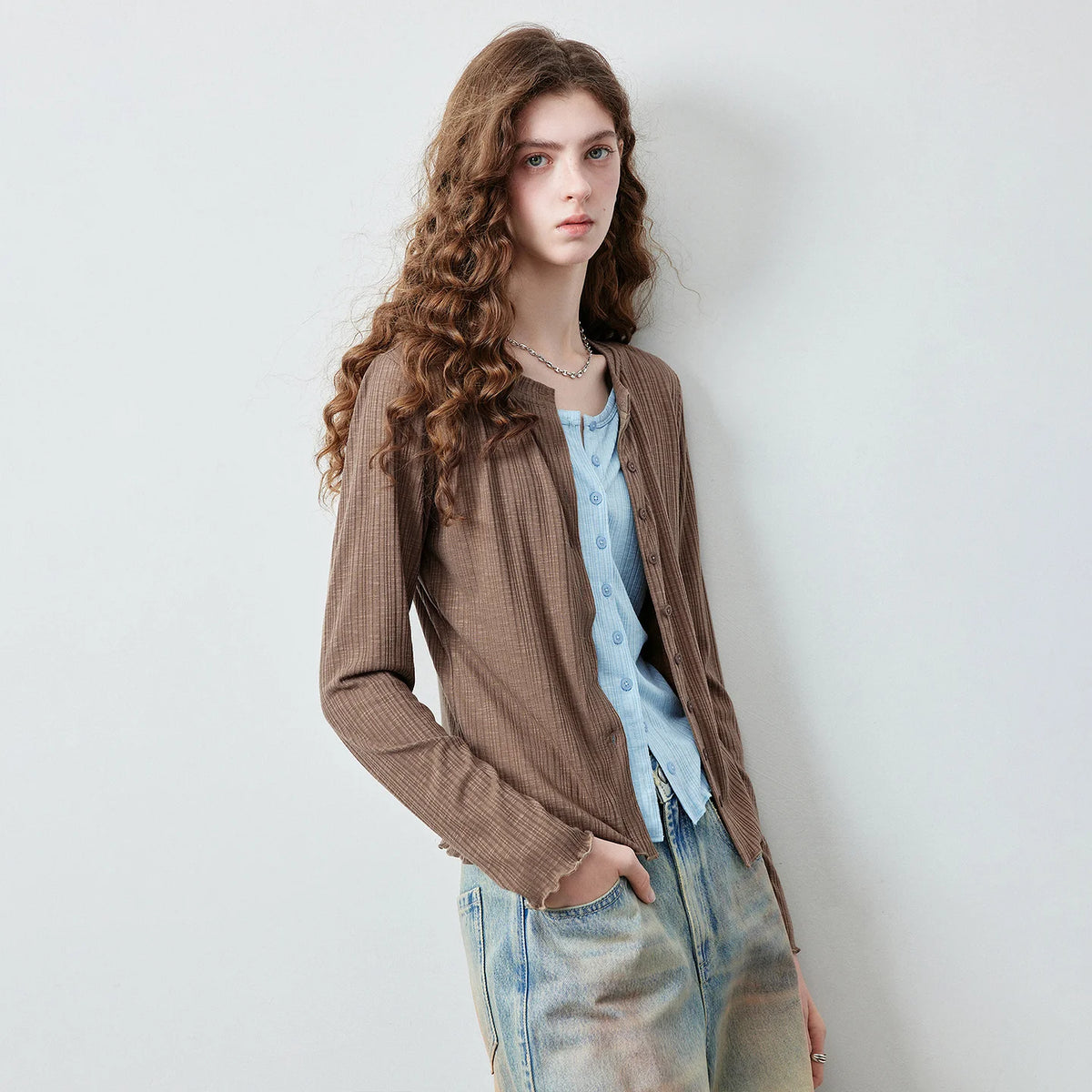 Layered-Look Button-Front Top