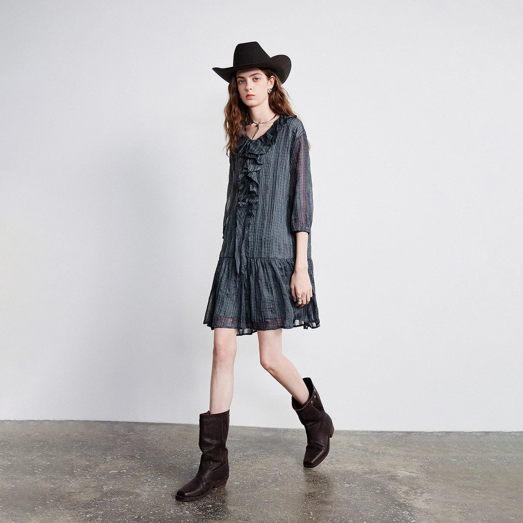 Plaid Ruffle-Front Mini Dress