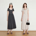 Layered-Look Short-Sleeve Midi Dress