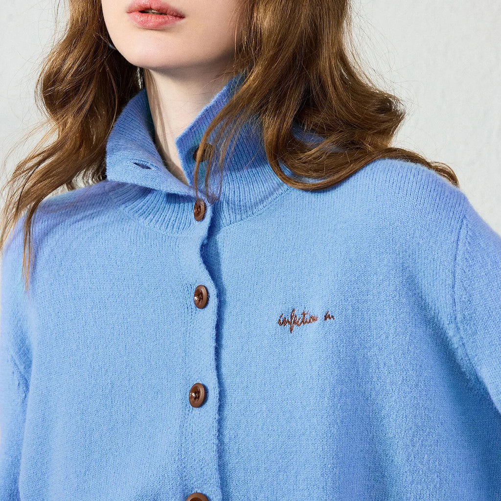 Stand-Collar Button Cardigan