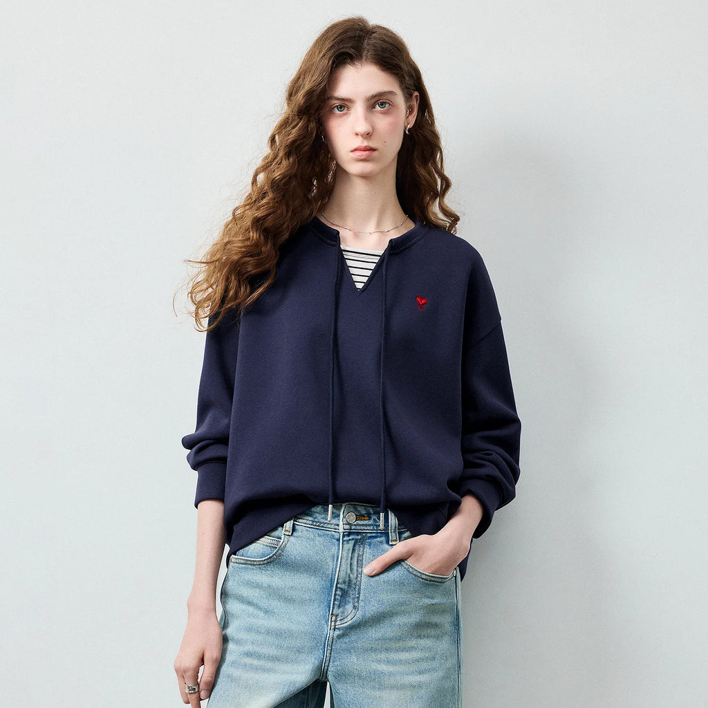 Layered-Look Tie-Neck Sweatshirt
