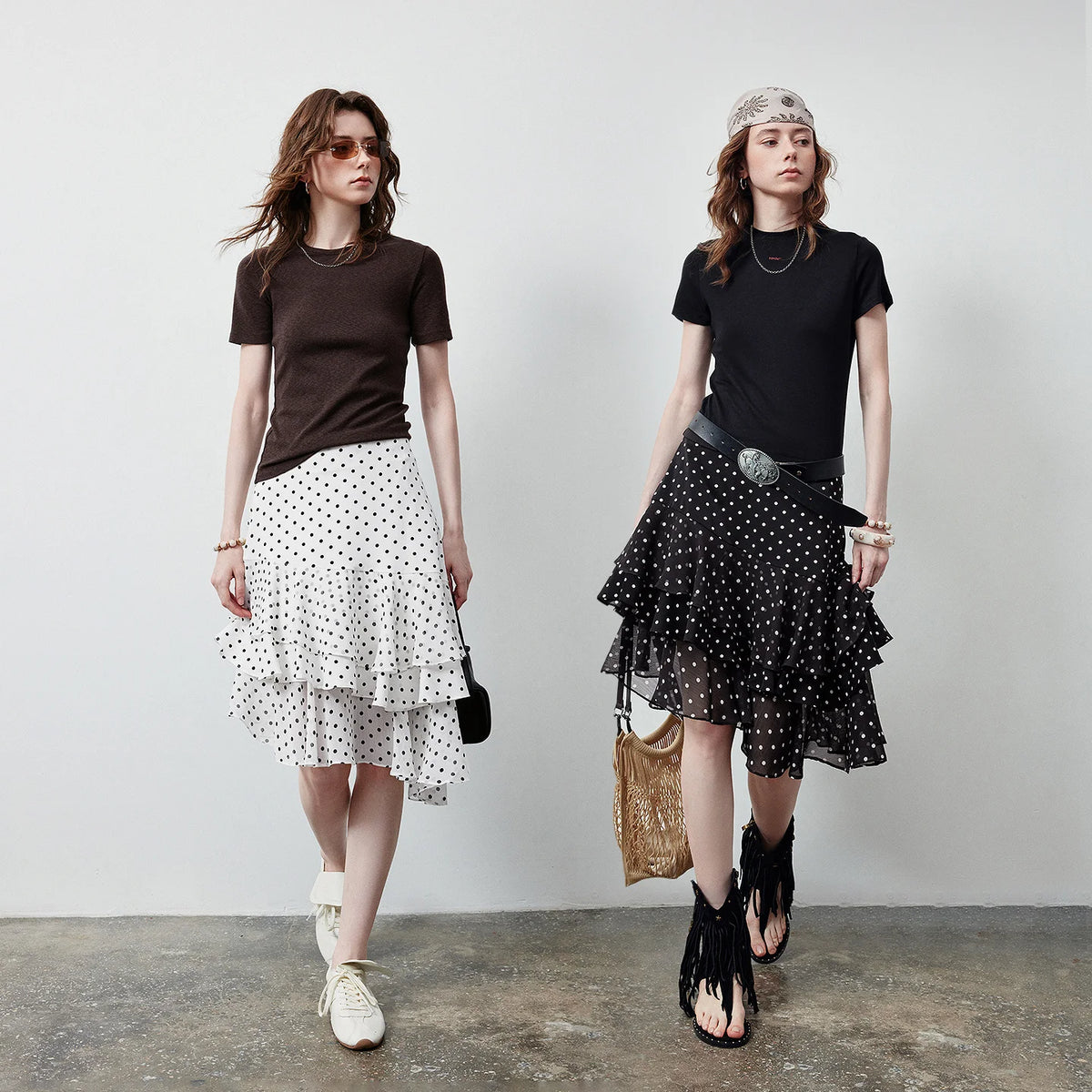 Polka-Dot Tiered Ruffle Skirt