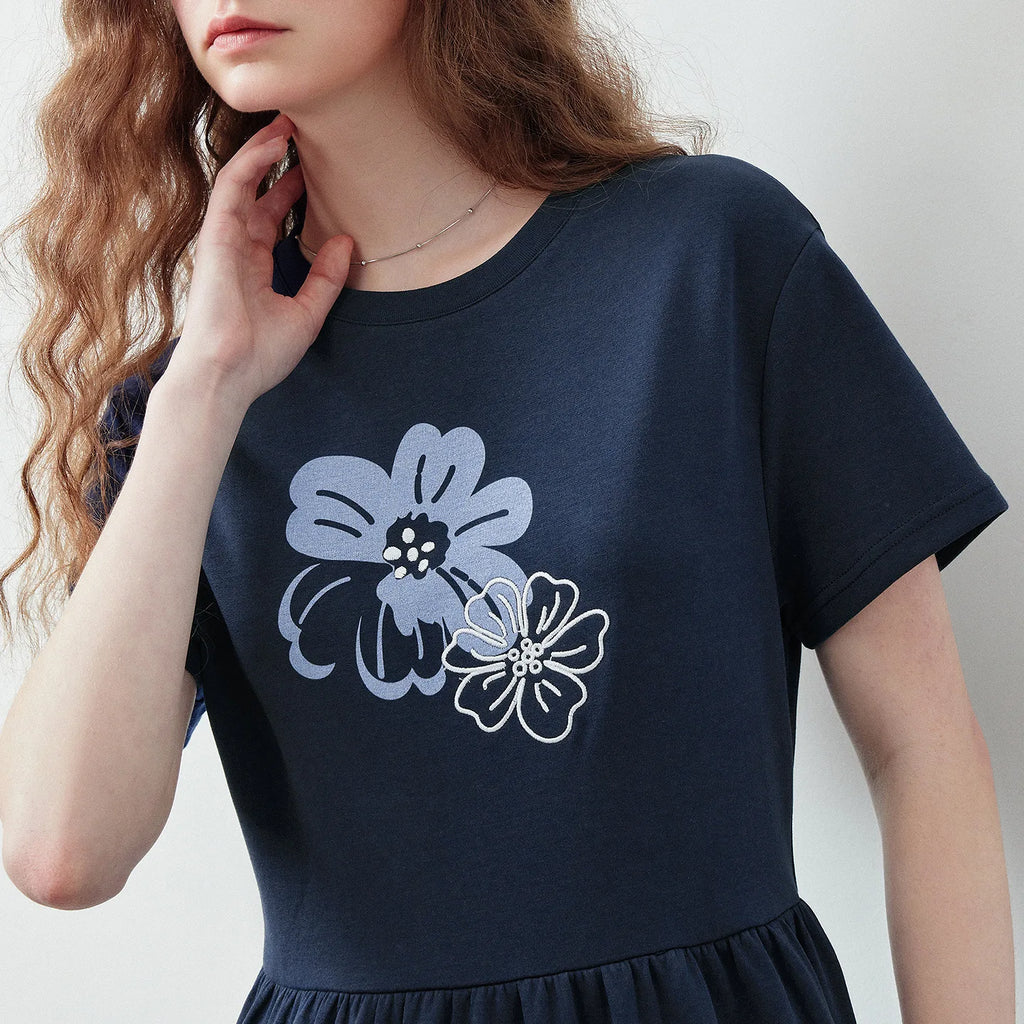 Floral Graphic Tiered T-Shirt Dress