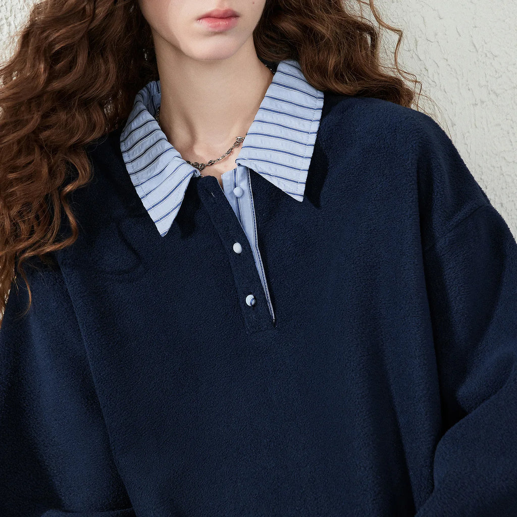 Layered-Look Striped-Collar Sweatshirt